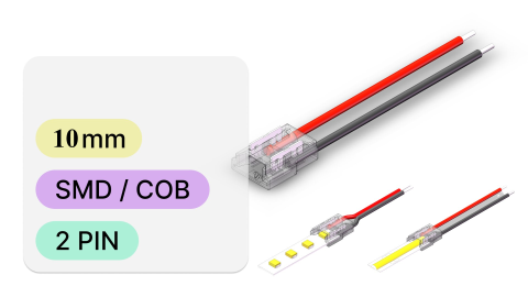 Mufe / Conectori bandă led - Conector banda led alimentare, 10mm, compatibil SMD/COB, max 6A