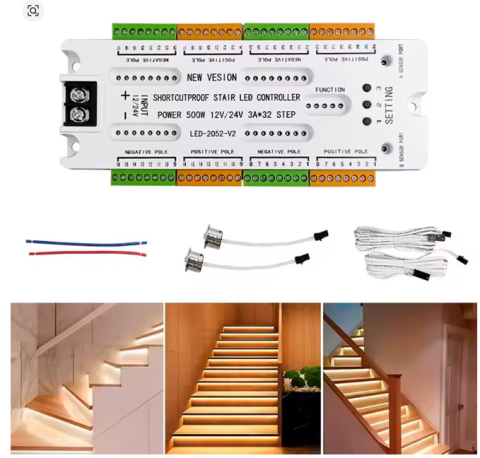 Controler LED scară 12V sau 24V, până la 32 trepte Cu senzori mișcare, efect aprindere treptată
