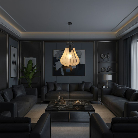 CORP ILUMINAT CU SOCLU E27 420X500MM - NEGRU MAT/BEJ [6]