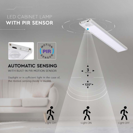 Corp iluminat led, 1.5w, 3000k, ip20, cu senzor miscare, argintiu, V-TAC 2961 [9]