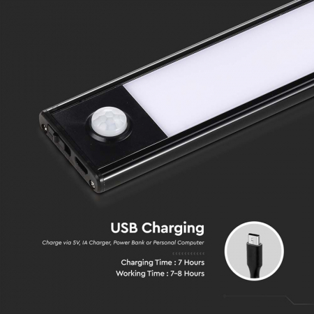 Corp iluminat led, 1.5w, 3000k, ip20, cu senzor miscare, negru, V-TAC 2960 [8]