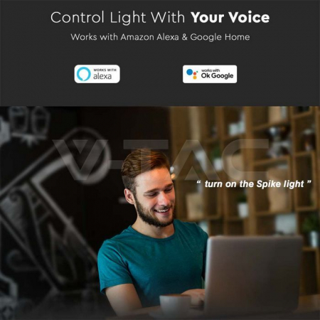 Corp iluminat LED RGB 3in1, 5.2W, IP65, Corp Negru, 520 lm, Wi‑Fi, Control prin Aplicație & Alexa/Google Home, V-TAC 3014 [6]