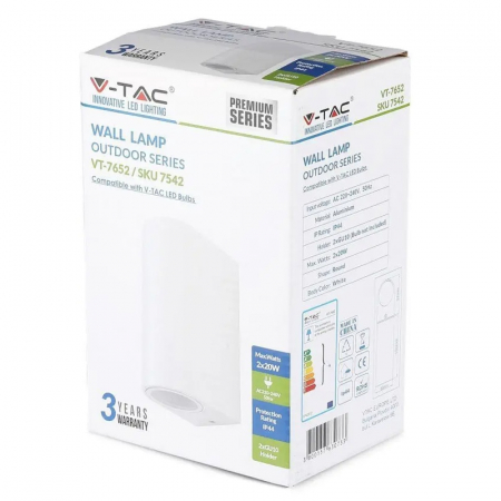 Corp iluminat, soclu GU10 x2, IP44, alb, V-TAC [10]