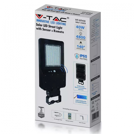 CORP ILUMINAT STRADAL LED SOLAR 40W 120LM/W 6000K ALB RECE [6]