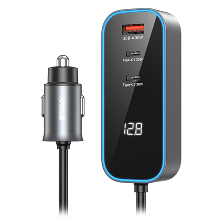 GSM/Tablete/Smartwatch - INCARCATOR AUTO 30W PD 2X USB-C + 1X USB A - NEGRU
