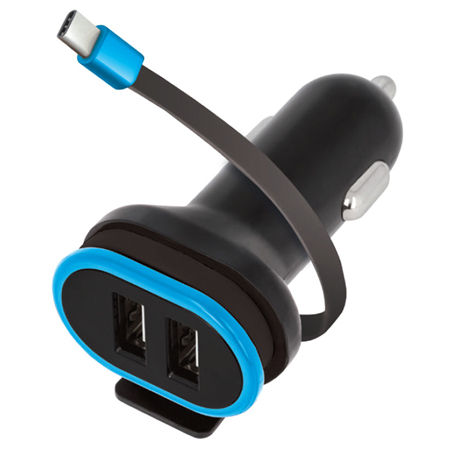 GSM/Tablete/Smartwatch - INCARCATOR AUTO 3A CU 2XUSB A + CABLU USB-C 0.2M