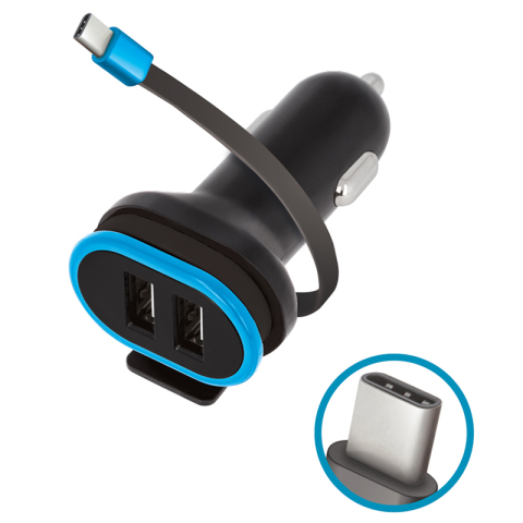 INCARCATOR AUTO 3A CU 2XUSB A + CABLU USB-C 0.2M [2]