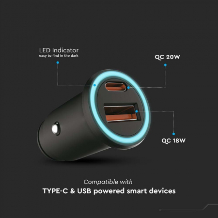 INCARCATOR AUTO QUICK CHARGE USB + TIP C [6]