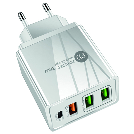 GSM/Tablete/Smartwatch - INCARCATOR RETEA FAST CHARGE + QC 3.0 PD 2.4A 36W - ALB