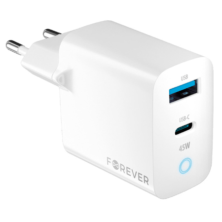 GSM/Tablete/Smartwatch - INCARCATOR RETEA USB-C + USB A FAST CHARGING 45W - ALB