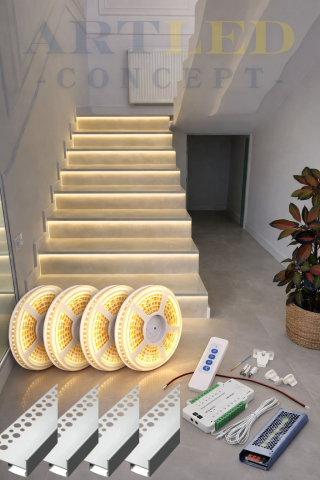 Controlere pentru scari - Kit Iluminat Inteligent Pentru 16 Scari / Scara / Trepte cu Senzori si banda LED 24V + profil