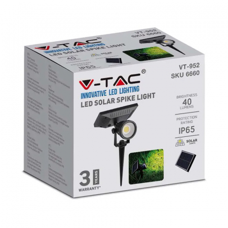 Lampa gradină 2W, încărcare solară, IP65, 3000K, V-TAC, SKU-6660 [3]