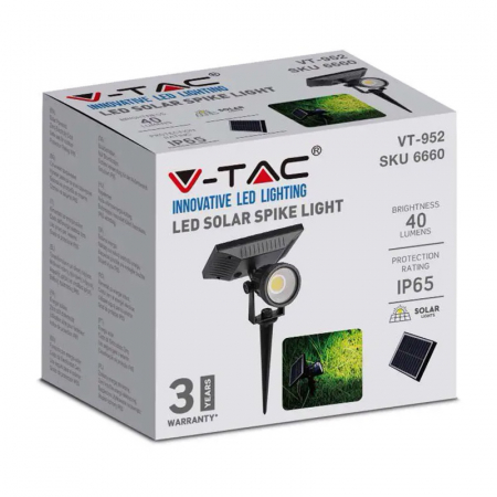 Lampa gradină 2W, încărcare solară, IP65, 4000K, alb neutru, V-TAC, SKU-6661 [3]