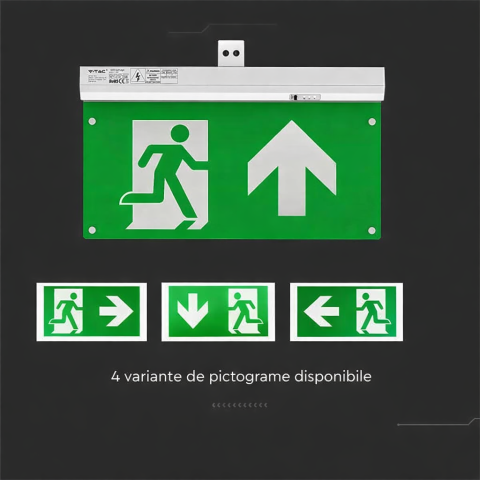 Lampă ieșire urgență LED 2.5W 6000K 4 în 1, baterie inclusă, buton test, conform ISU [3]