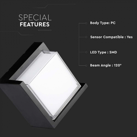 Lampa led, 12w, ip65, 4000k, alb neutru, negru, V-TAC 218540 [11]