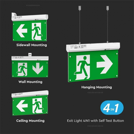 Lampa led 4 in 1 iesire de urgenta exit 2.5w 6000k alb rece V-tac [1]