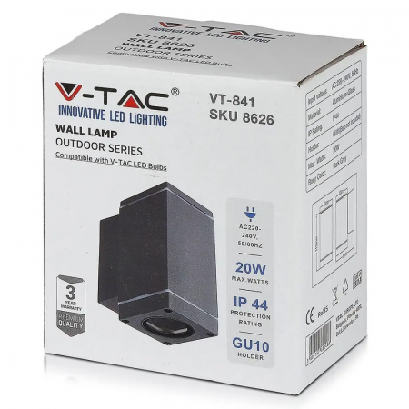 Lampa montaj perete, soclu GU10, IP44, V-TAC [10]