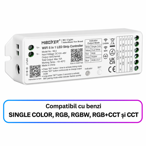 Controller bandă LED - MiBoxer Controler Smart 5 în 1 WIFI , 15A, compatibil Alexa si Google Home