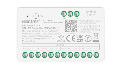Controlere pentru scari - MiBoxer SPIW5-4 Controler LED SPI 5-în-1 cu 4 canale (WiFi+2.4G)
