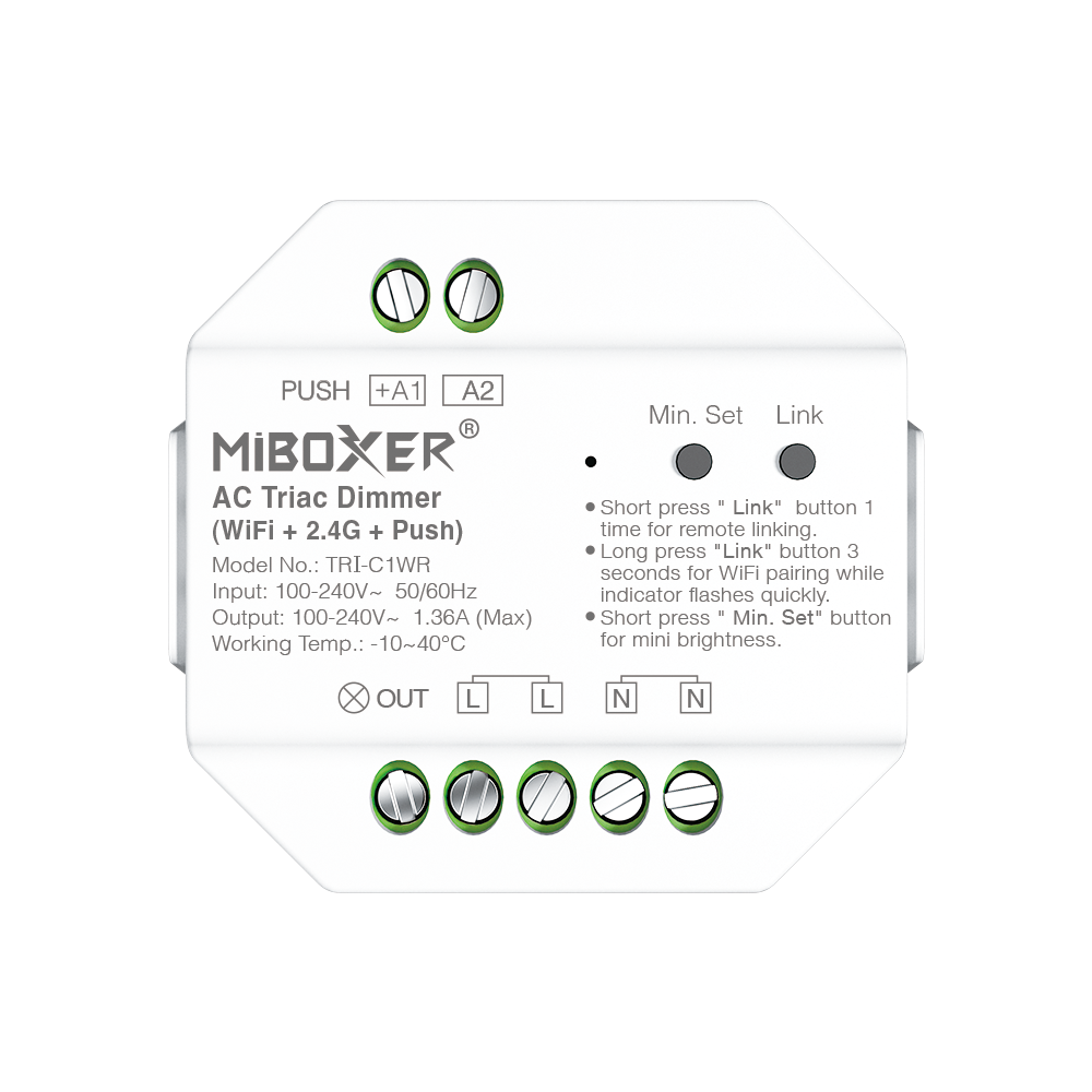 Controller bandă LED - MiBoxer TRI-C1WR AC Triac Dimmer MAX 300W (WiFi+2.4G+Push)