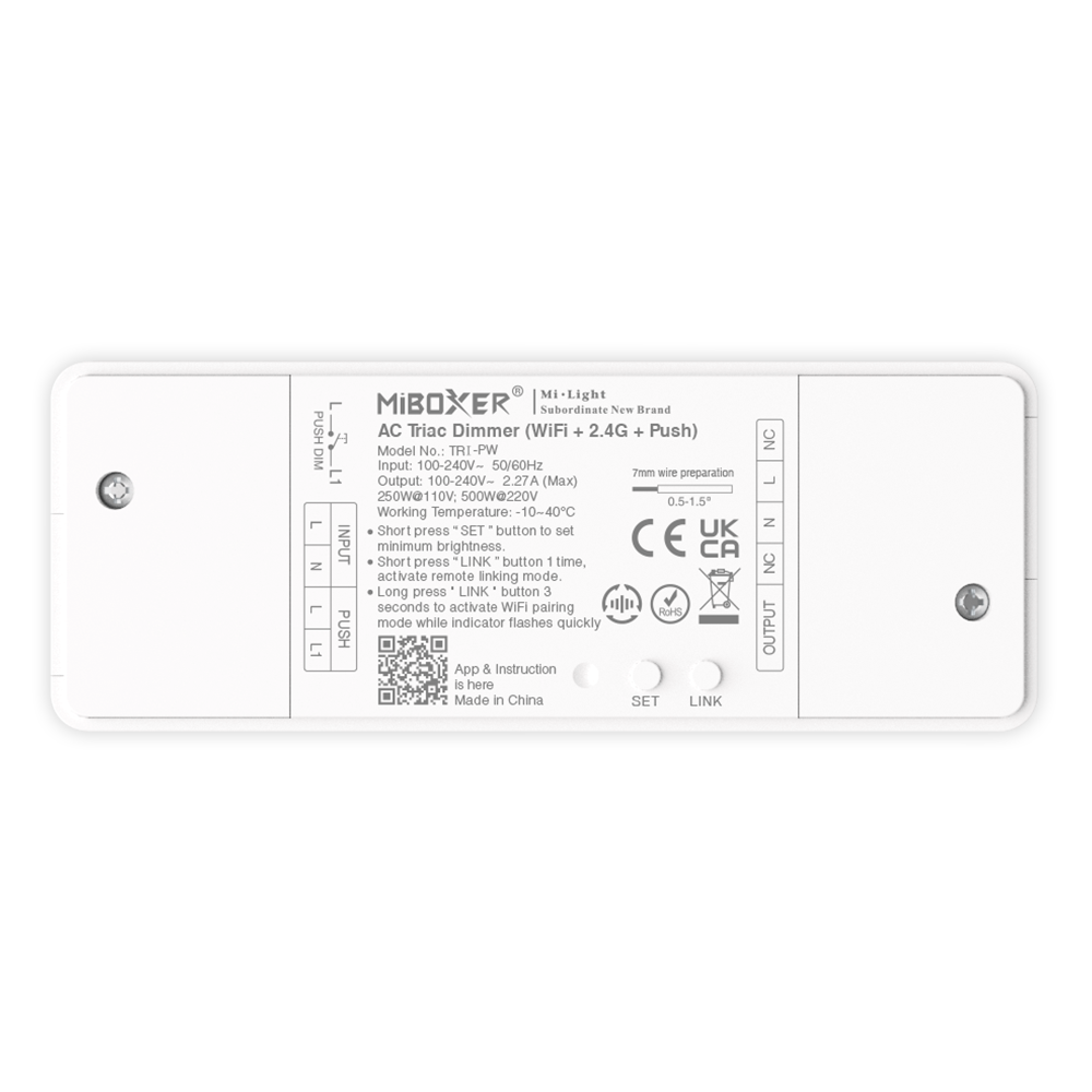 MiBoxer TRI-PW AC Triac Dimmer 500W (WiFi+2.4GHz + Push)