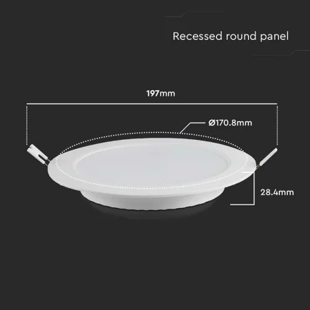 Panou LED 12W Incastrat, Rotund, V-TAC, 1200lm, Lumina Rece (6500K), Alb. [2]