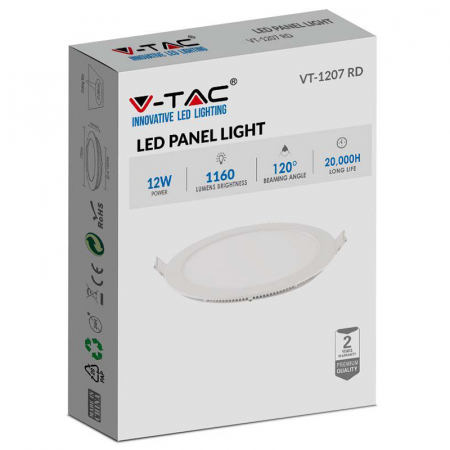 Spot LED 12W Incastrat, Rotund, V-TAC, 1160l, Lumina Alb neutru (4000k) Alb V-TAC [3]