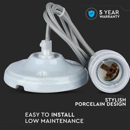 Pendul tavan portelan soclu E27 - gri - V-TAC [6]