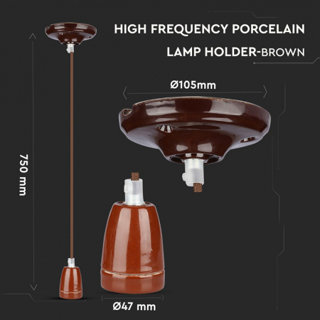 Pendul tavan portelan soclu E27 - maro - V-TAC [5]