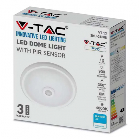 Plafoniera led 12w ip20 senzor de miscare 6400k alb rece V-tac [10]