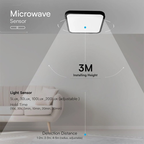 PLAFONIERA LED 18W IP44 CU SENZOR 4000K CIP SAMSUNG - NEGRU [5]