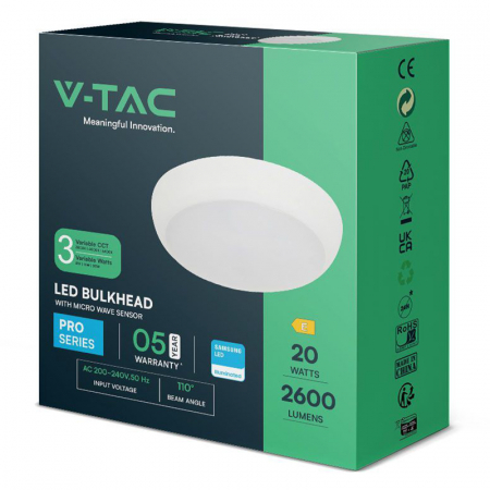 Plafonieră led 8w/16w/20w 3in1 + senzor mișcare IP65 - alb - V-TAC  SKU-804-24 [11]