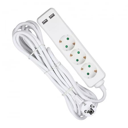 PRELUNGITOR 3 CAI + 2USB 5M(3G1.5MM2) ALB [3]