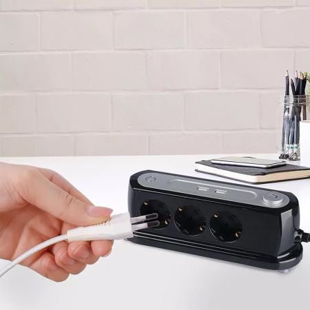 PRELUNGITOR 3CAI + 2USB 1.4M (3G1.5MM2) - NEGRU [6]