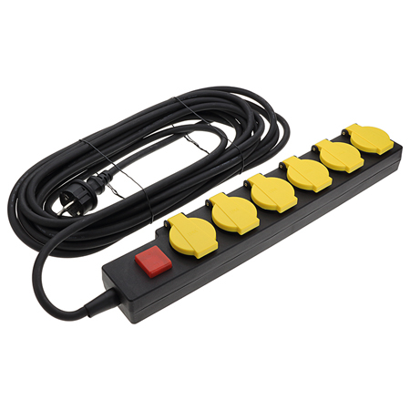 Prelungitoare/Role - PRELUNGITOR 6 CAI 16A MAX 3500W IP44 10M 3X1.5MM - NEGRU/GALBEN
