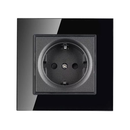 Prize electrice - PRIZA SIMPLA 16A CU RAMA DIN STICLA , NEGRU