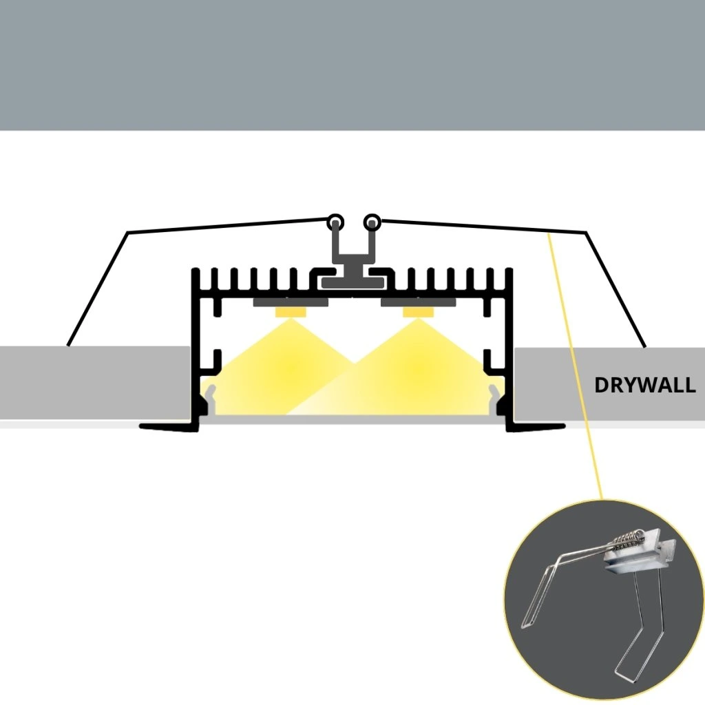 Profile Banda Led - Profil banda led cu cleme pentru rigips, 40mm/2m, montaj incastrat