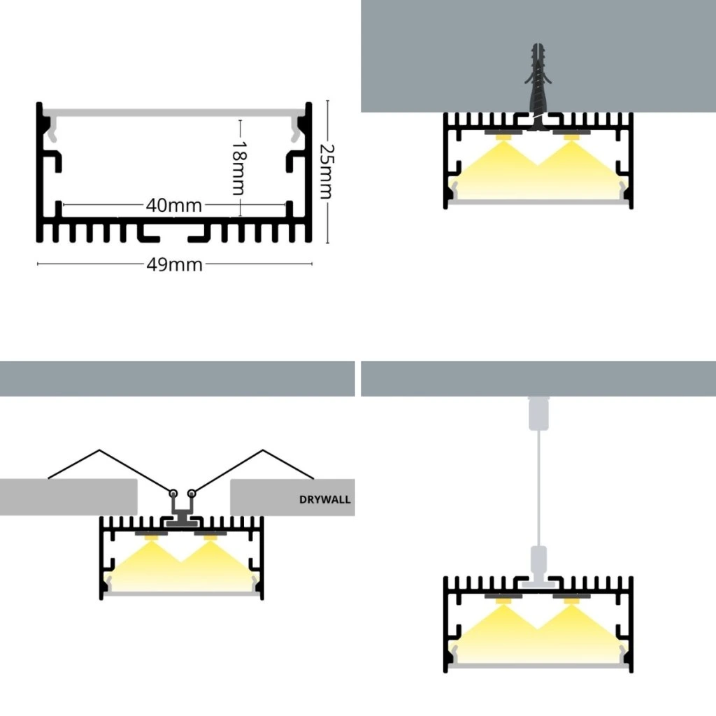 Profil banda led aparent pentru rigips, 40mm/2m [3]