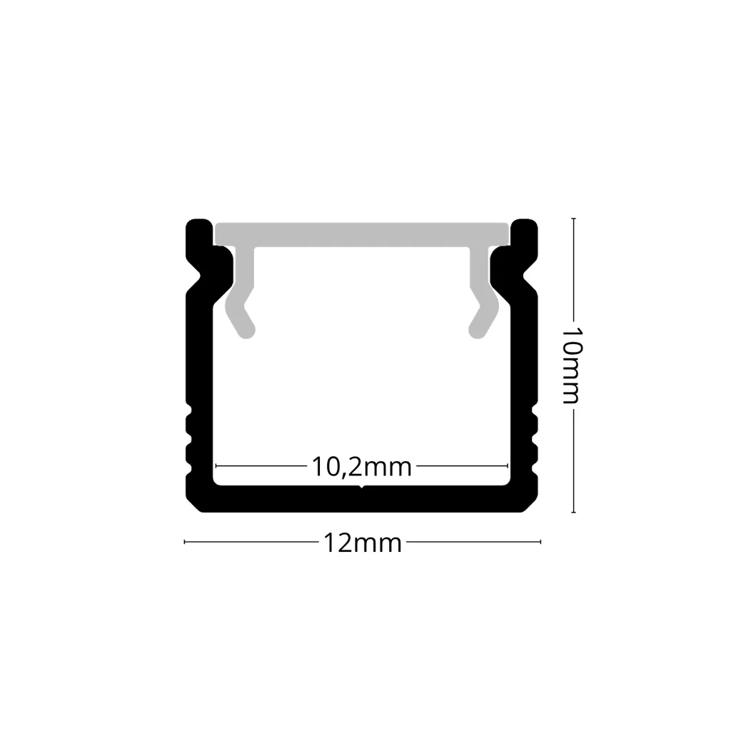 Profil aluminiu slim aplicat 2 m pentru bandă LED, 12x10mm Capac mat [1]