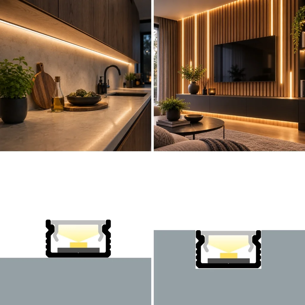 Profil aluminiu slim aplicat 2 m pentru bandă LED, 12x7mm Capac mat [2]