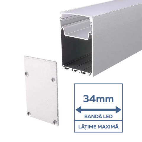 Profil Aluminiu Aplicat înalt pentru Bandă LED, 2m, 50mm x 75mm, capac mat, corp argintiu, V-TAC 2872 [1]