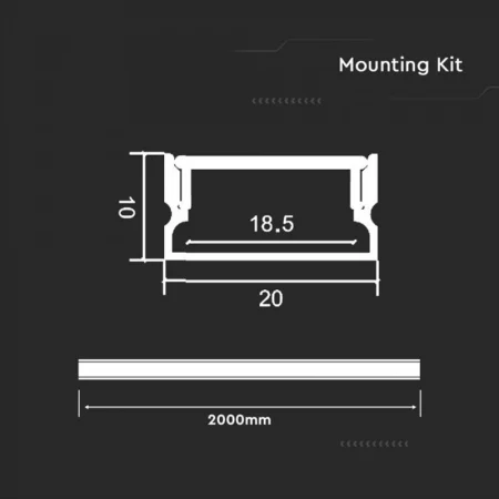 Profil Aluminiu Aplicat pentru Banda LED 2m – 20mm x 10mm, Capac mat, Corp Argintiu [1]