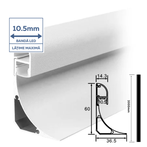 Profil LED tip plintă 2 m 60x36 mm, iluminare perimetrală, capac mat [1]