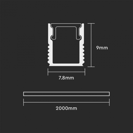 Profil Aluminiu Aplicat pentru Bandă LED, 2m, 7.8mm x 9mm, corp argintiu, capac mat, V-TAC, SKU-2903 [2]
