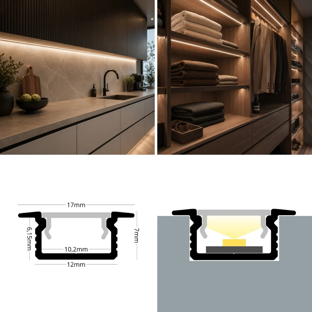 Profil aluminiu slim cu urechi aplicat 2 m pentru bandă LED, 12x7mm Capac mat [2]