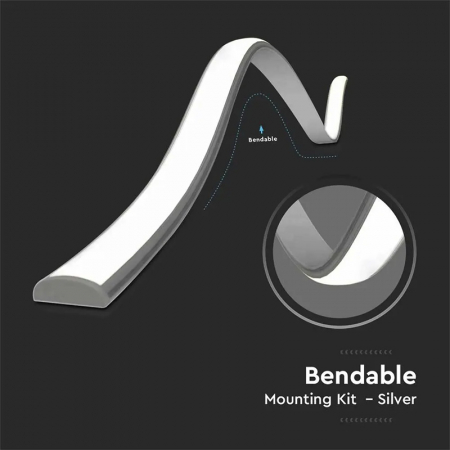 Profil aluminiu aplicat pentru banda led flexibil 2m,  18MM X 6MM, Capac Mat, Corp Argintiu V TAC 2909 [4]
