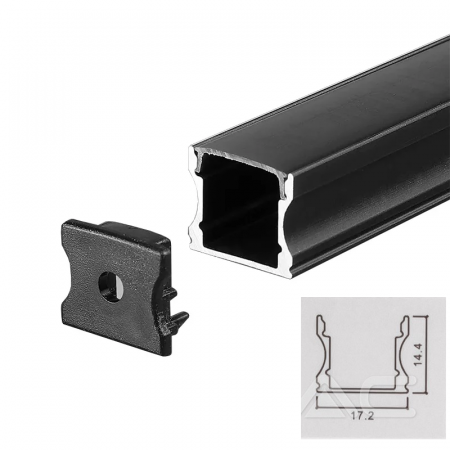 Profil Aluminiu Înalt, Aplicat pentru Bandă LED, 2m, 17.2mm x 14.4mm, corp negru, capac mat, V-TAC, SKU-2878 [1]