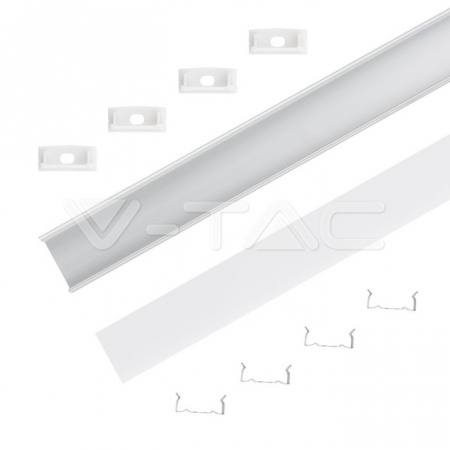 Profil Aluminiu Lat, Aplicat pentru Bandă LED, 2m, 23.5mm x 10mm, corp argintiu, capac mat, V-TAC, SKU-3352 [1]