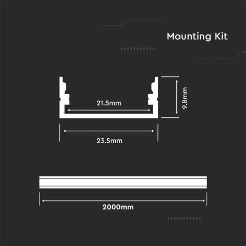 Profil Aluminiu Lat, Aplicat pentru Bandă LED, 2m, 23.5mm x 10mm, corp negru, capac mat, V-TAC, SKU-2876 [5]