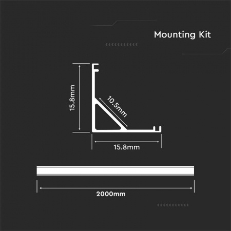 Profil Aluminiu Aplicat pe colț, pentru Bandă LED, 2m, 15.8mm x 15.8mm, corp argintiu, capac mat, V-TAC, SKU-3369 [3]
